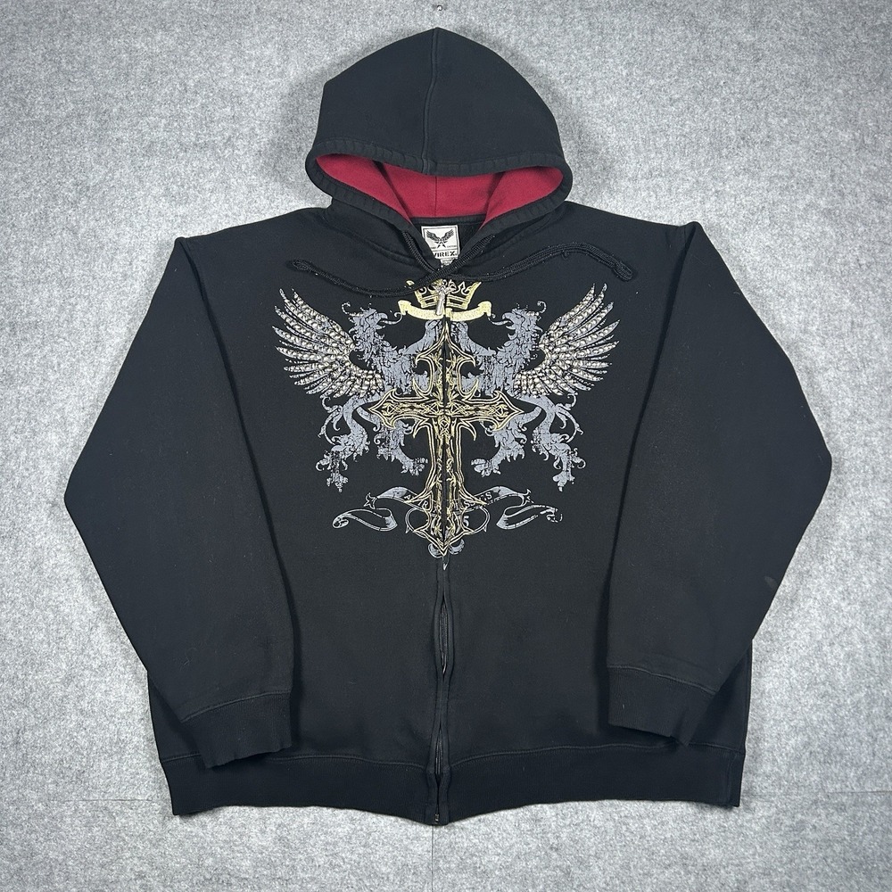 Vintage‎ Avirex hoodie men's size 3XL black full zip cross cyber graphic Y2K